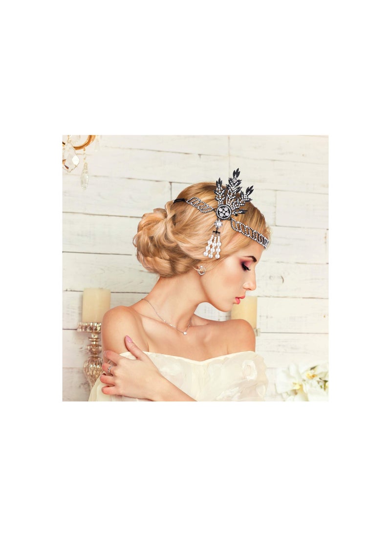 SYOSI - Wedding Headpiece Vintage, 1920s Headband Rhinestone Pearl Leaf, 20s Hair Accessories, for Wedding Prom Retro Pageant Themed Party, Halloween Dress Up Parties, A Wonderful Gift(1 Pack) - Image 1