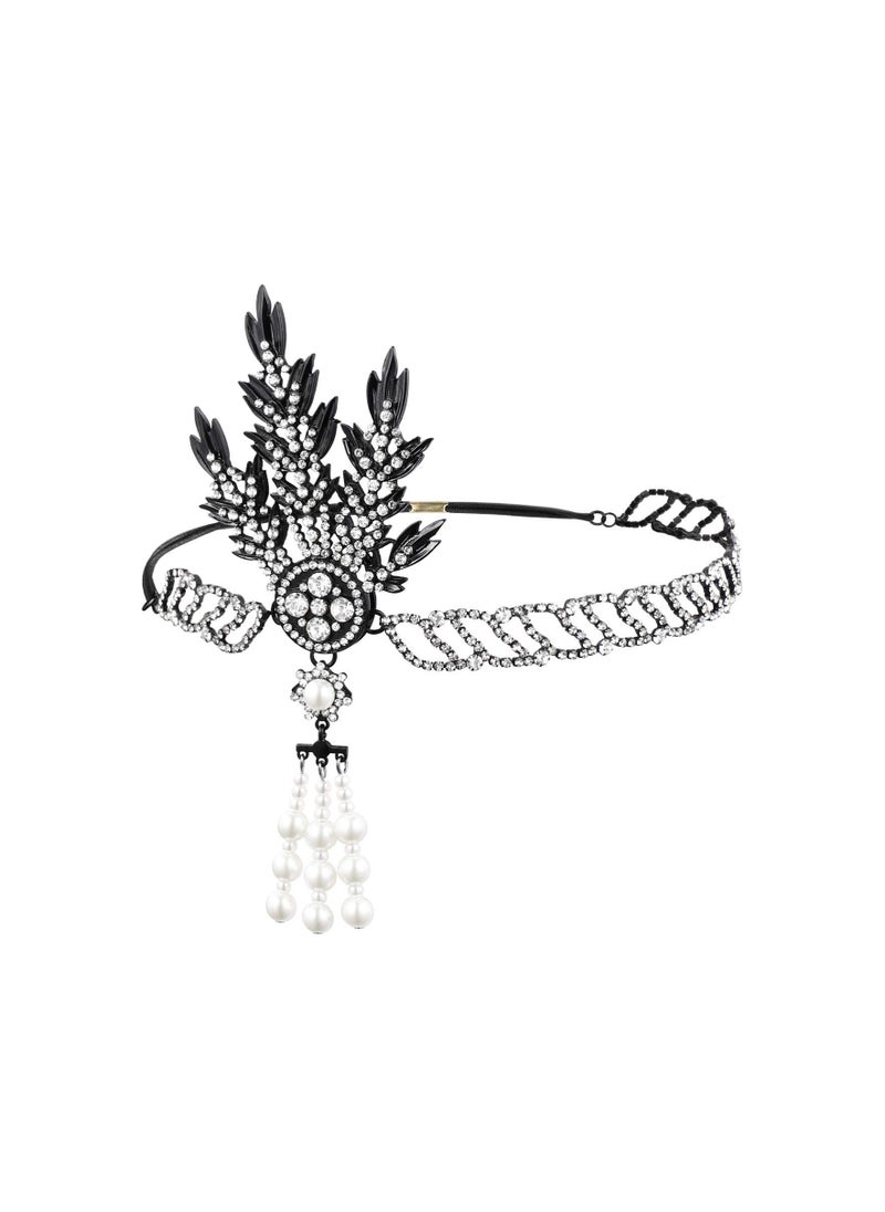 SYOSI - Wedding Headpiece Vintage, 1920s Headband Rhinestone Pearl Leaf, 20s Hair Accessories, for Wedding Prom Retro Pageant Themed Party, Halloween Dress Up Parties, A Wonderful Gift(1 Pack) - Image 1