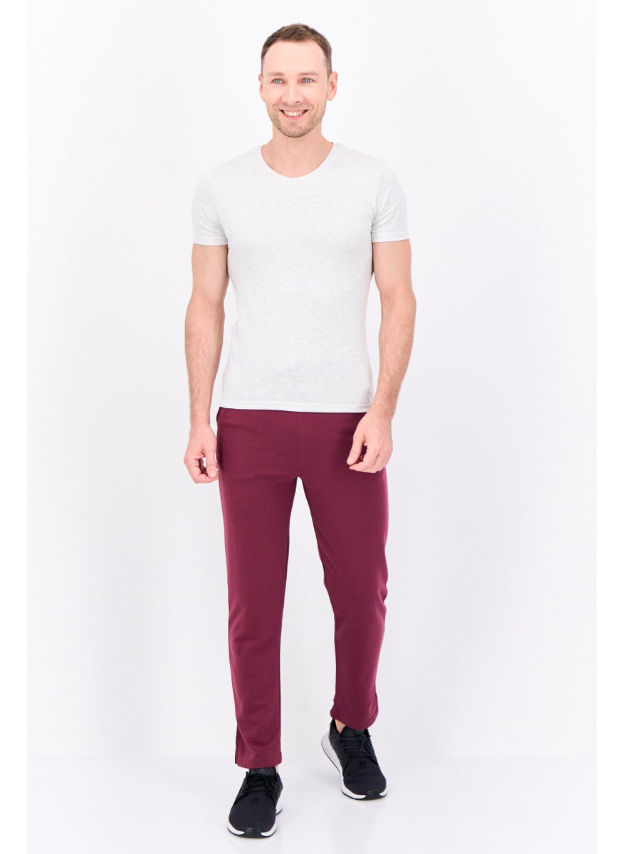 Night Addict Men Regular Fit Brand Logo Sweatpants, Burgundy  - Image 4