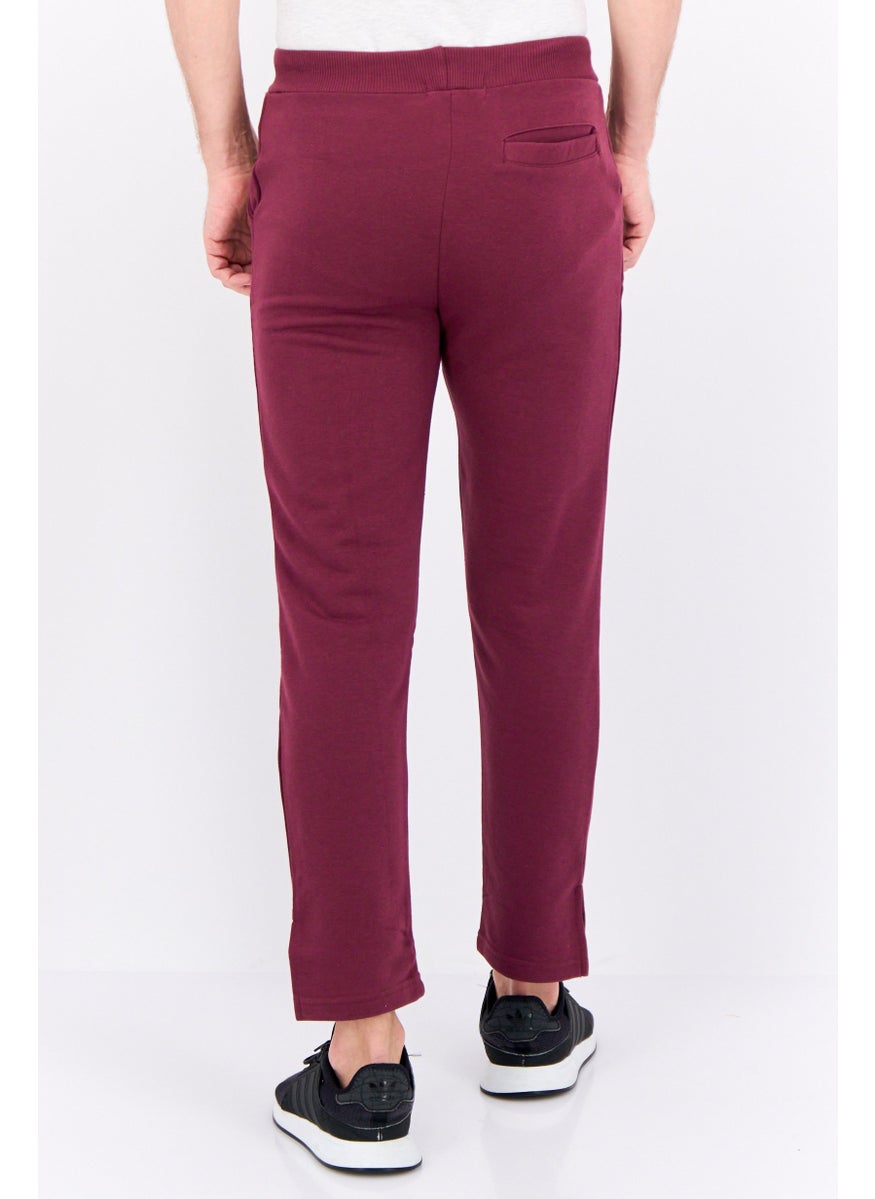 Night Addict Men Regular Fit Brand Logo Sweatpants, Burgundy  - Image 3