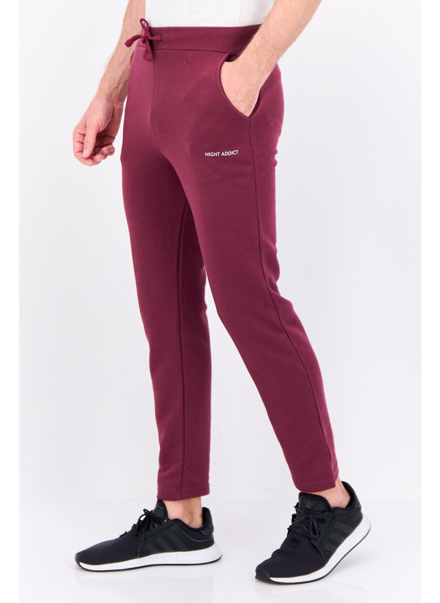 Night Addict Men Regular Fit Brand Logo Sweatpants, Burgundy  - Image 2