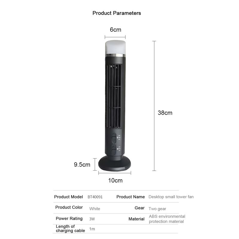 Oscillating Tower Fan 3-Speed Silent Black - 360° Rotating Space-Saving Design - Portable With Built-in Handle for Bedroom Living Room Home Office - Image 5