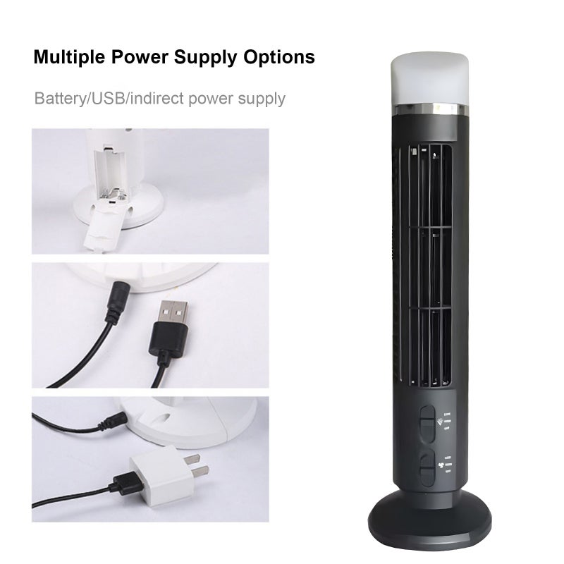 Oscillating Tower Fan 3-Speed Silent Black - 360° Rotating Space-Saving Design - Portable With Built-in Handle for Bedroom Living Room Home Office - Image 3