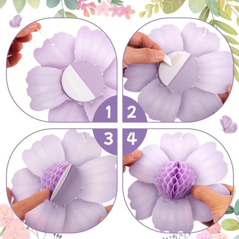 Paper Jazz 9PCS Paper Flowers Party Decorations,Pastel Honeycomb Butterfly Party Decoration,Fairy Birthday Party Decoration for Garden Tea Party Floral Baby Shower. - Image 3