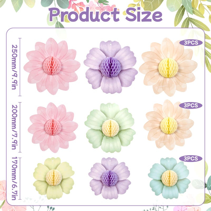 Paper Jazz 9PCS Paper Flowers Party Decorations,Pastel Honeycomb Butterfly Party Decoration,Fairy Birthday Party Decoration for Garden Tea Party Floral Baby Shower. - Image 2