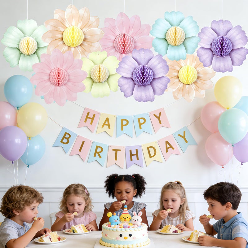 Paper Jazz 9PCS Paper Flowers Party Decorations,Pastel Honeycomb Butterfly Party Decoration,Fairy Birthday Party Decoration for Garden Tea Party Floral Baby Shower. - Image 4