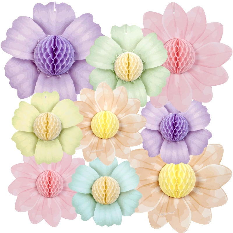 Paper Jazz 9PCS Paper Flowers Party Decorations,Pastel Honeycomb Butterfly Party Decoration,Fairy Birthday Party Decoration for Garden Tea Party Floral Baby Shower. - Image 1