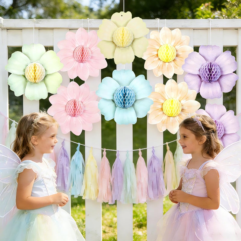 Paper Jazz 9PCS Paper Flowers Party Decorations,Pastel Honeycomb Butterfly Party Decoration,Fairy Birthday Party Decoration for Garden Tea Party Floral Baby Shower. - Image 5
