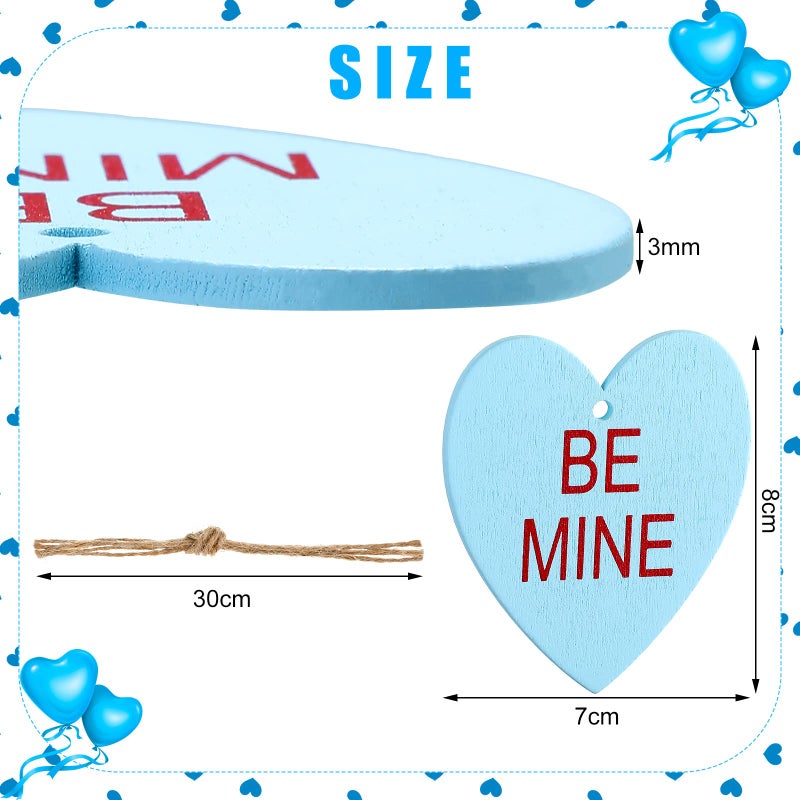 Youyole 30 Pieces Valentine's Conversation Heart Ornaments Wooden Candy Heart Shaped Hanging Wood Embellishment Hanging Ornament Kiss Me Hug Me Love Be Mine Forever for Valentine Decor Party Supplies - Image 2