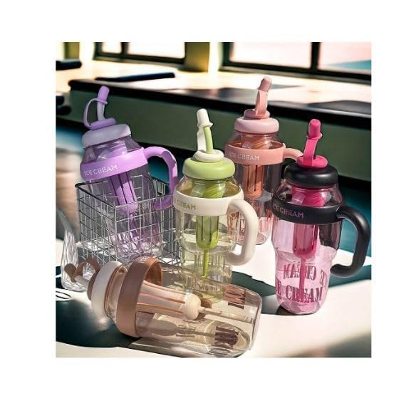 ZUBAT ZUBAT Water Bottle with Straw and Handle Transparent Tumbler Ice Cream Insulated BottleLeakProof Sports and Gym Fitness Shaker Bottle1300ML Tumbler for Outdoor ActivitiesGymCampingTea Infuser  - Image 5