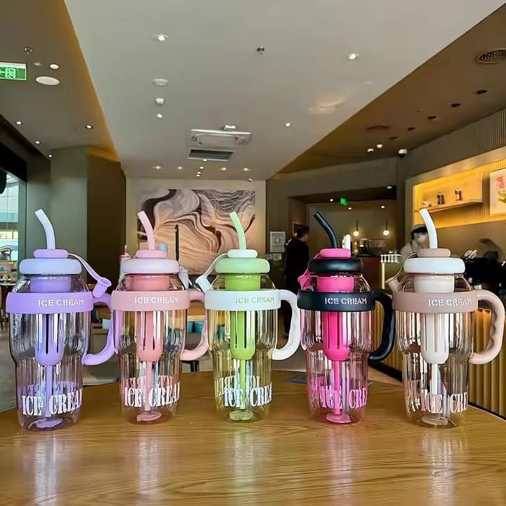 ZUBAT ZUBAT Water Bottle with Straw and Handle Transparent Tumbler Ice Cream Insulated BottleLeakProof Sports and Gym Fitness Shaker Bottle1300ML Tumbler for Outdoor ActivitiesGymCampingTea Infuser  - Image 3