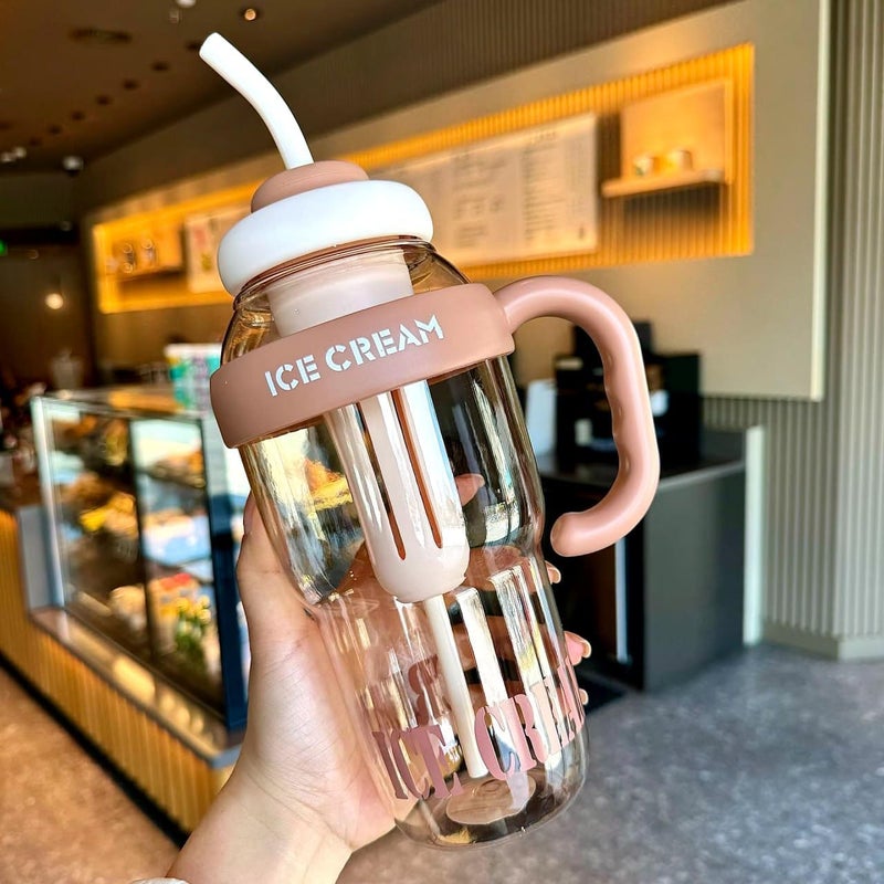 ZUBAT ZUBAT Water Bottle with Straw and Handle Transparent Tumbler Ice Cream Insulated BottleLeakProof Sports and Gym Fitness Shaker Bottle1300ML Tumbler for Outdoor ActivitiesGymCampingTea Infuser  - Image 1