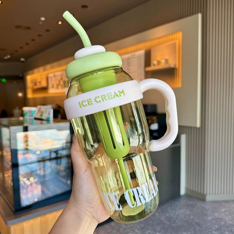 ZUBAT ZUBAT Water Bottle with Straw and Handle Transparent Tumbler Ice Cream Insulated BottleLeakProof Sports and Gym Fitness Shaker Bottle1300ML Tumbler for Outdoor ActivitiesGymCampingTea Infuser  - Image 4