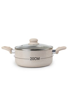 Wilson Oak Casserole with Lid and Marble Coating, Soft Touch Handle Stew Pot Suitable for Gas Electric Induction and Ceramic Stove Dutch Oven - 20cm – Cream  - Image 3