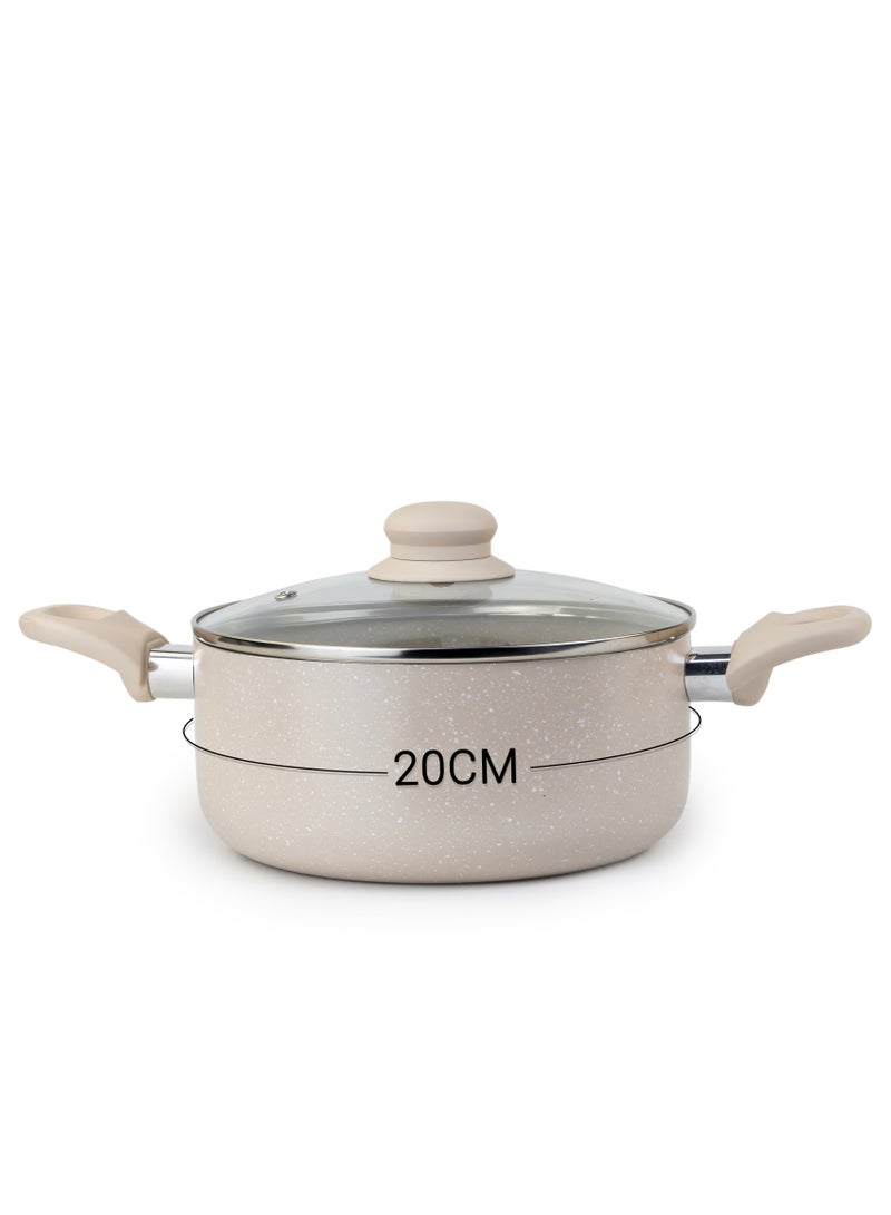 Wilson Oak Casserole with Lid and Marble Coating, Soft Touch Handle Stew Pot Suitable for Gas Electric Induction and Ceramic Stove Dutch Oven - 20cm – Cream  - Image 3