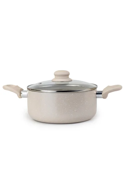Wilson Oak Casserole with Lid and Marble Coating, Soft Touch Handle Stew Pot Suitable for Gas Electric Induction and Ceramic Stove Dutch Oven - 20cm – Cream