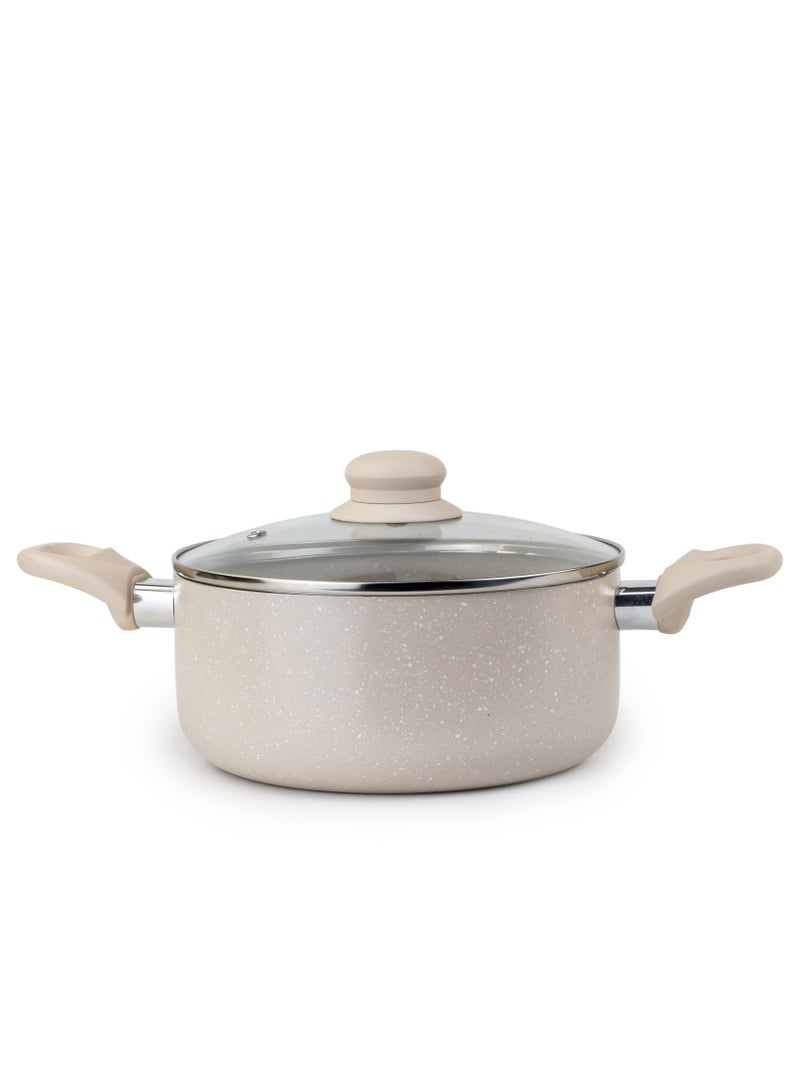 Wilson Oak Casserole with Lid and Marble Coating, Soft Touch Handle Stew Pot Suitable for Gas Electric Induction and Ceramic Stove Dutch Oven - 20cm – Cream  - Image 1