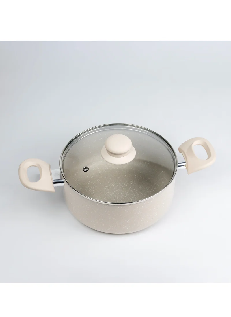 ويلسون Oak Casserole with Lid and Marble Coating, Soft Touch Handle Stew Pot Suitable for Gas Electric Induction and Ceramic Stove Dutch Oven - 20cm – Cream