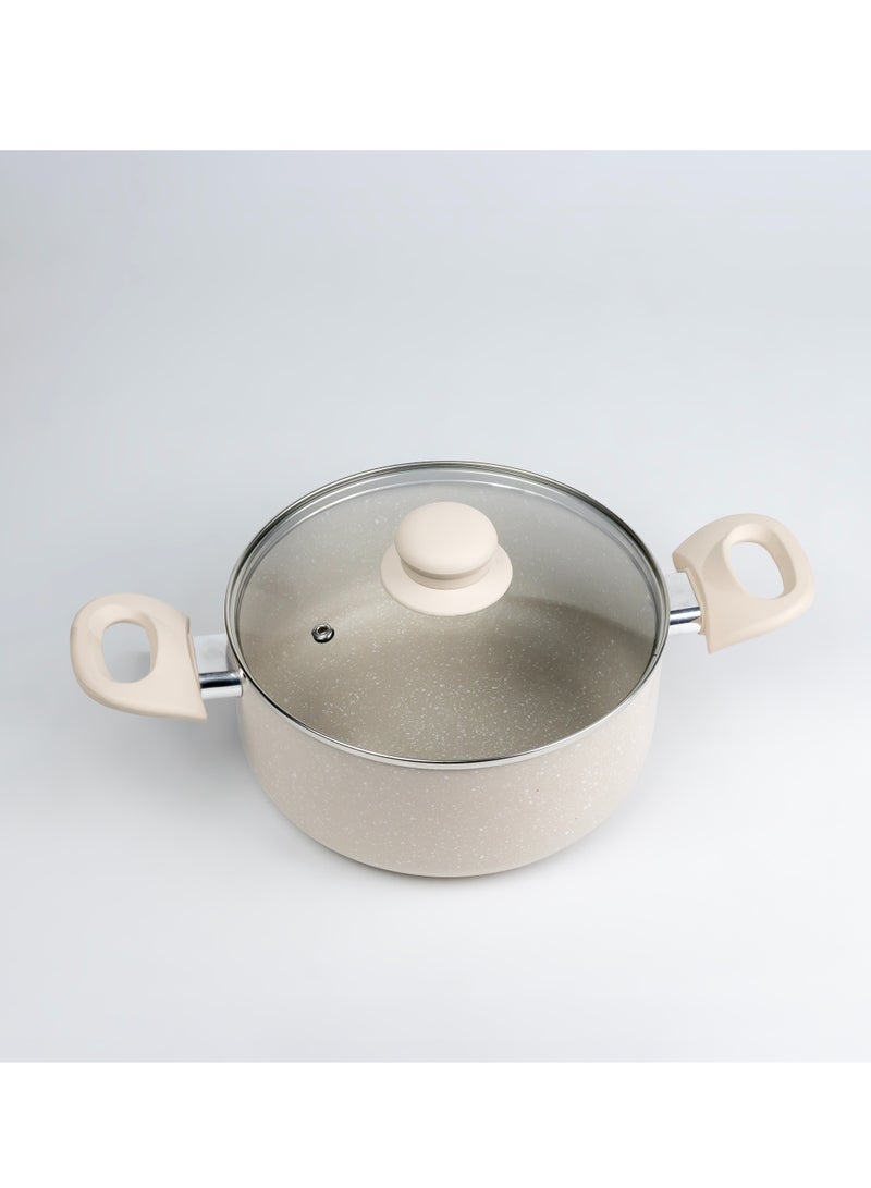 Wilson Oak Casserole with Lid and Marble Coating, Soft Touch Handle Stew Pot Suitable for Gas Electric Induction and Ceramic Stove Dutch Oven - 20cm – Cream  - Image 2