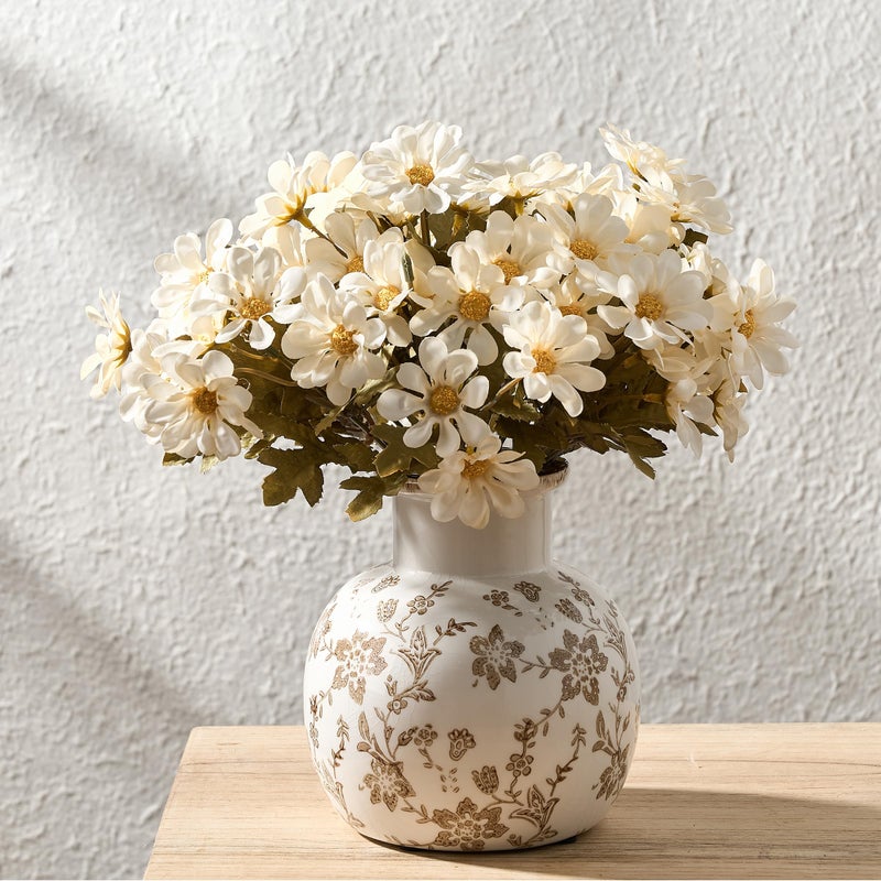 SIDUCAL Ceramic Vintage Vase, 5.91 Inch Retro Ice Cracked Chinoiserie Floral Vase, Rustic Farmhouse Vases for Home Decor, Bookshelf, Garden, Chinoiserie Decor, Tuscan Decor, Brown Floral Pattern - Image 1