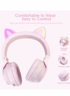 Excefore Wireless Bluetooth Headphones Kids Over-Ear Cat Ear LED Light Up Foldable for Girls Toddlers  Fire Tablet/Laptop/iPad/School  - Image 5