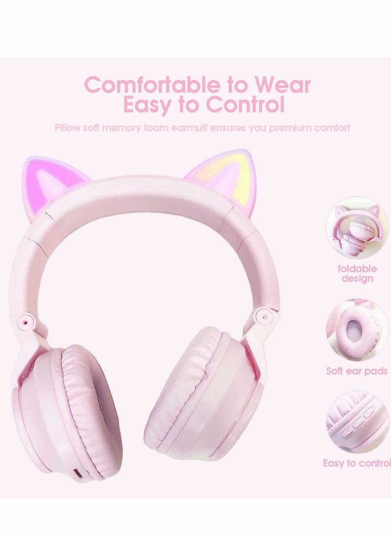 Excefore Wireless Bluetooth Headphones Kids Over-Ear Cat Ear LED Light Up Foldable for Girls Toddlers  Fire Tablet/Laptop/iPad/School - Image 5