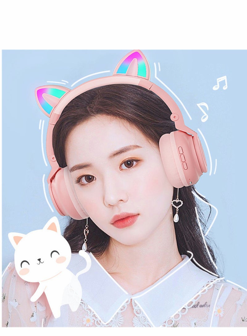 Excefore Wireless Bluetooth Headphones Kids Over-Ear Cat Ear LED Light Up Foldable for Girls Toddlers  Fire Tablet/Laptop/iPad/School - Image 4