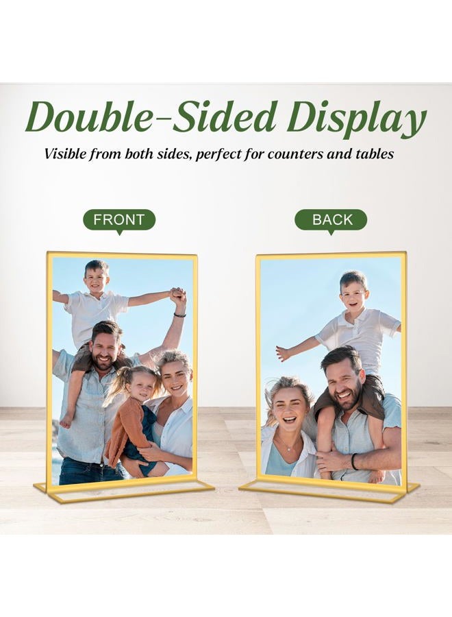 Alffun 10 Pack Gold Acrylic Sign Holders 4x6 Inch, Double Sided Vertical Stand Clear Picture Frames, Table Menu Display Holders for Wedding Table Numbers, Restaurant Signs, Party and Office Photos - Image 5