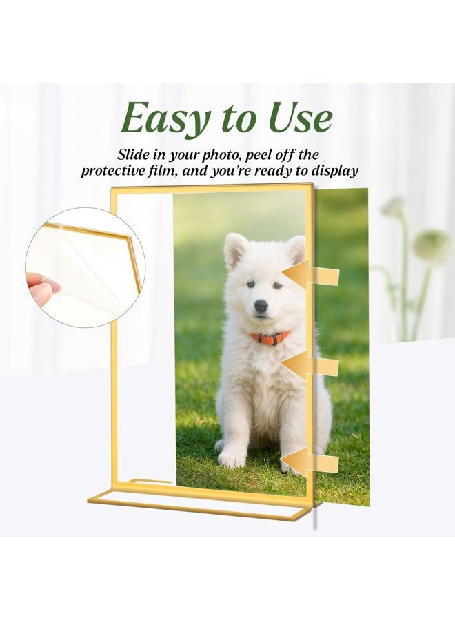 Alffun 10 Pack Gold Acrylic Sign Holders 4x6 Inch, Double Sided Vertical Stand Clear Picture Frames, Table Menu Display Holders for Wedding Table Numbers, Restaurant Signs, Party and Office Photos - Image 4