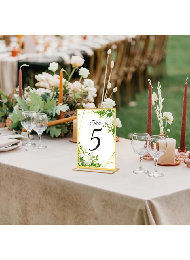 Alffun 10 Pack Gold Acrylic Sign Holders 4x6 Inch, Double Sided Vertical Stand Clear Picture Frames, Table Menu Display Holders for Wedding Table Numbers, Restaurant Signs, Party and Office Photos - Image 2