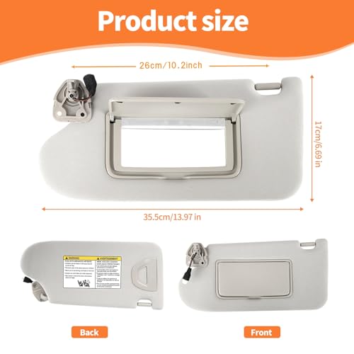 GlymXia Sun Visor Pair with Clips Compatible with 2013-2018 Nissan Altima (Driver Left & Passenger Right Side), Cloth Fabric Sunvisor Assembly - (Color Gray - Image 2