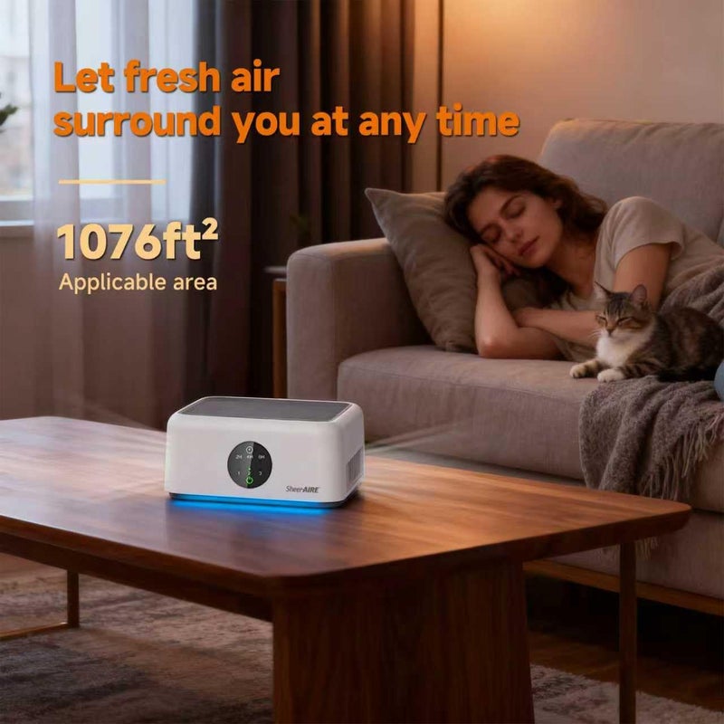 SheerAIRE Home HEPA Air Purifier 3 Speed Control, 2/4/8H Timer, Filter Indicator, Ambient Light, 360Â° Outlet, Suitable for Living Rooms, Home Offices, Car Cup Holders & Dorms - Image 3