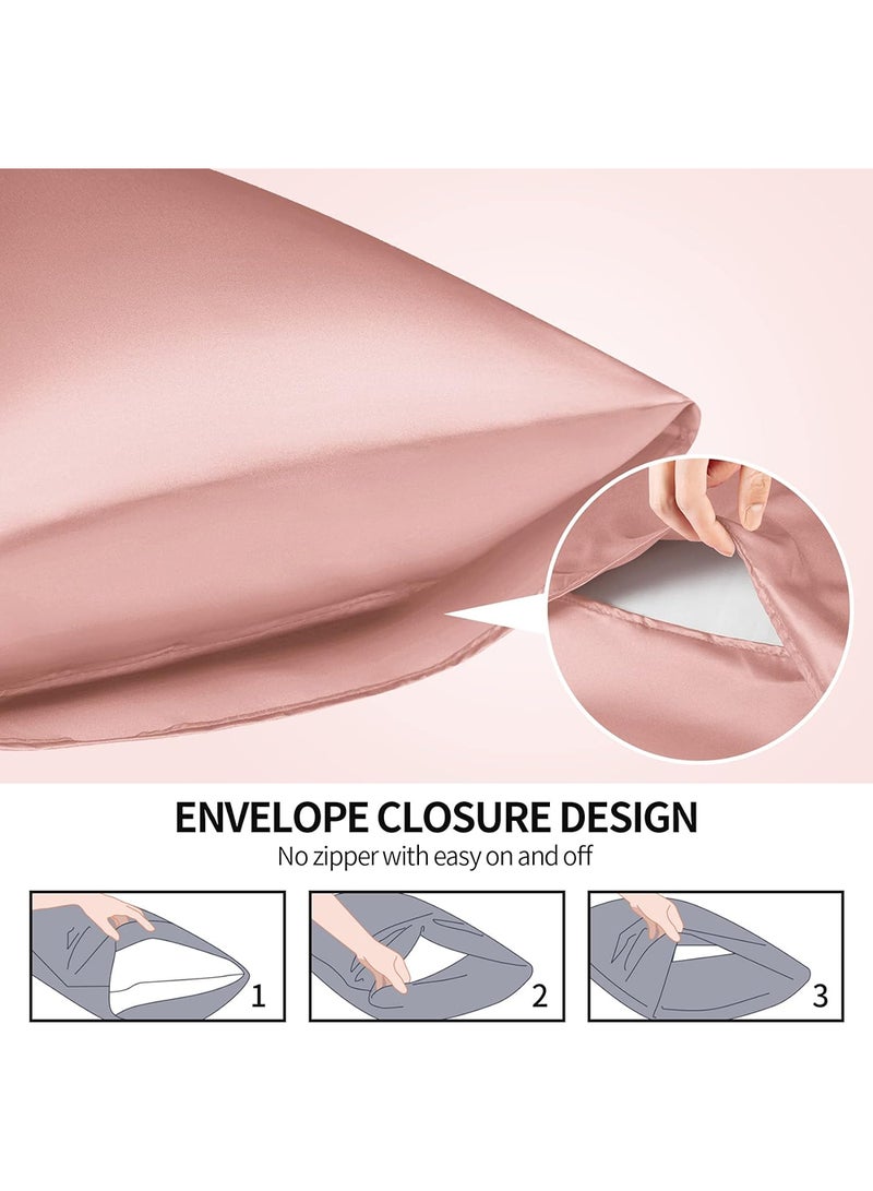 VITION غطاء وسادة من حرير الساتان للشعر والبشرة، ناعم وقابل للتنفس، غطاء وسادة حرير مزدوج الجوانب (ملكة - 50 × 75 سم - 2 قطعة - وردي ذهبي) - Image 3