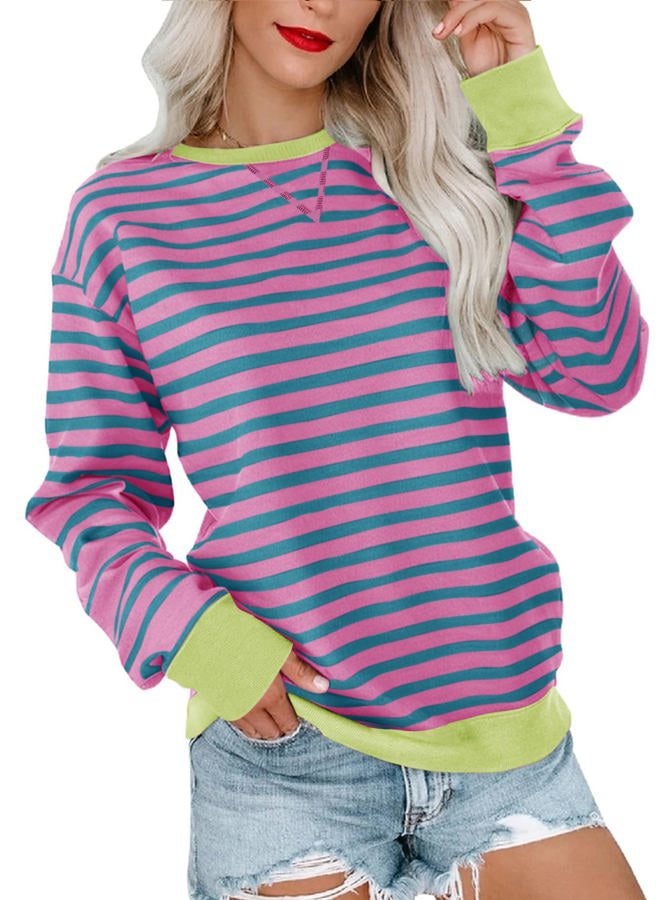 Bingerlily Womens Casual Long Sleeve Sweatshirt Crew Neck Cute Pullover Relaxed Fit Tops Pink-blue - Image 1