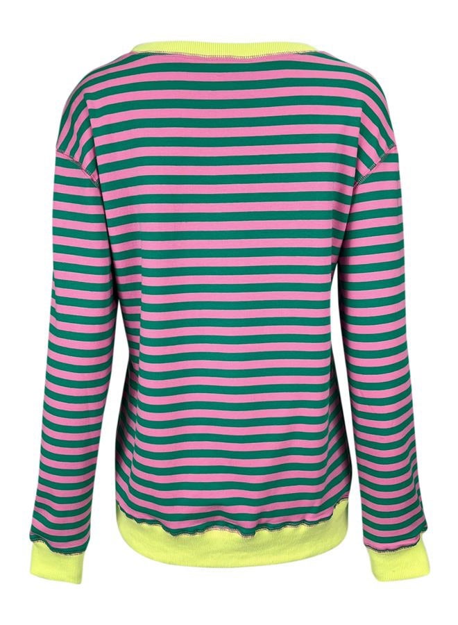 Bingerlily Womens Casual Long Sleeve Sweatshirt Crew Neck Cute Pullover Relaxed Fit Tops Pink-blue - Image 4