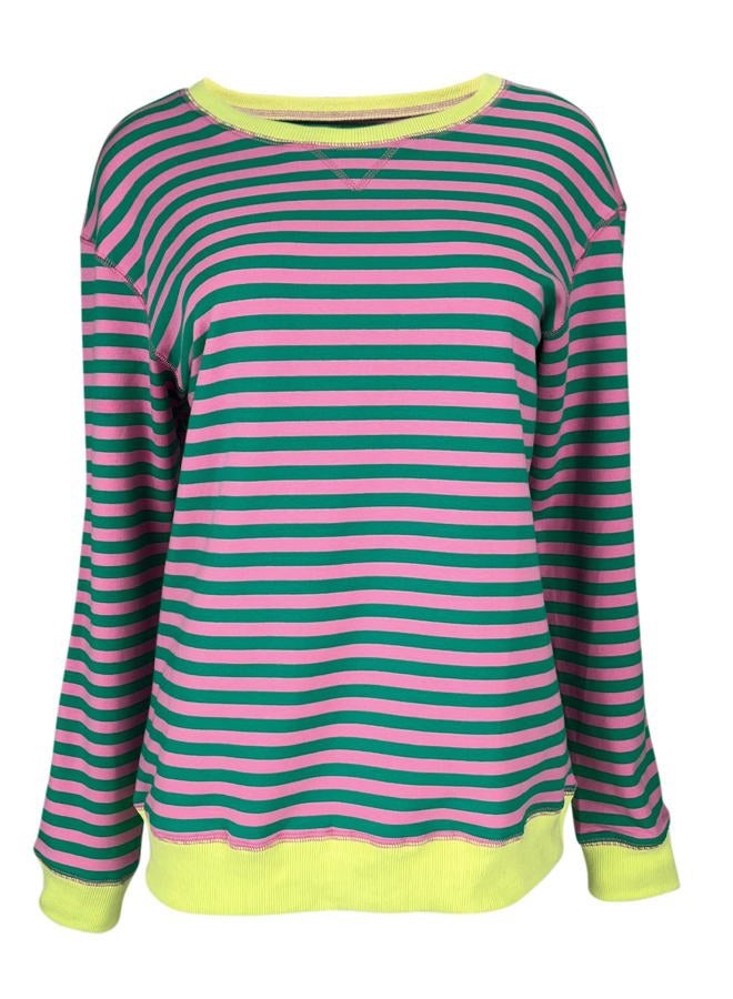 Bingerlily Womens Casual Long Sleeve Sweatshirt Crew Neck Cute Pullover Relaxed Fit Tops Pink-blue - Image 3