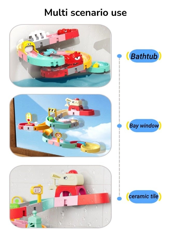 Kids Bath Toys, Water Playing Dinosaur Track Toy Set, Large Particle Assembled Toy with Rotating Suction Cup,  Baby Bathroom Bath Water Shower Multifunctional Children's Track Toys (43 Pieces)  - Image 4
