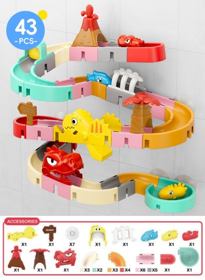 Kids Bath Toys, Water Playing Dinosaur Track Toy Set, Large Particle Assembled Toy with Rotating Suction Cup,  Baby Bathroom Bath Water Shower Multifunctional Children's Track Toys (43 Pieces)  - Image 2