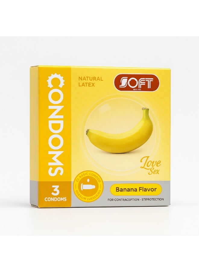واقي ذكري سوفت نكهة الموز – لاتكس طبيعي – 3 قطع | حماية وأمان مع رائحة الموز المنعشة