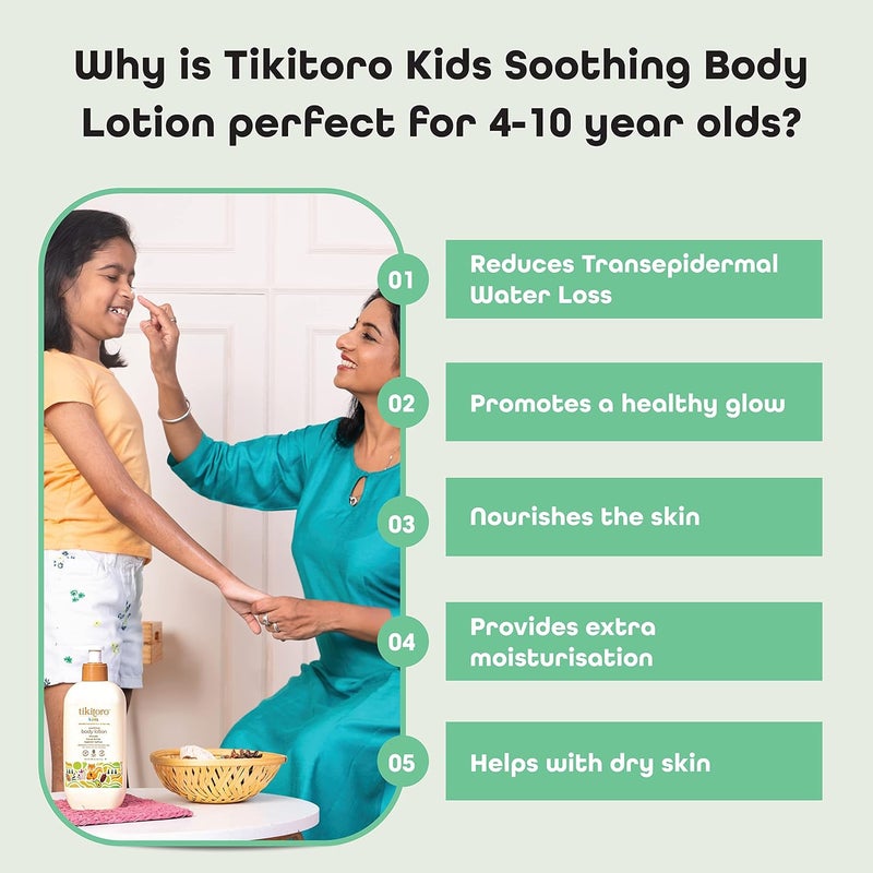 Tikitoro Kids Soothing Body Lotion Pediatrician Approved Moisturizes Soothes Nourishes Skin 100 Vegan with Avocado Cocoa Butter Kashmiri Saffron Extract Daily Use Age 4 Years 300 x 2 - Image 4