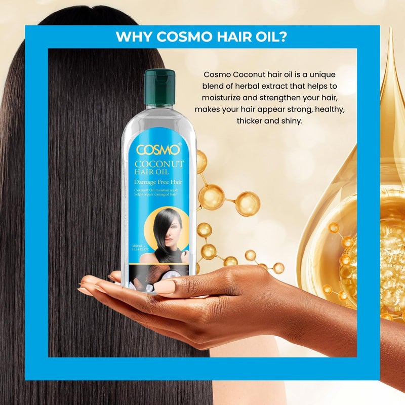 COSMO Coconut Hair Oil 300ml Herbal Extracts, Damage Free, Non Greasy Formula, Deeply Moisturizing, Healthy & Shiny Hair, For Unisex, For All Hair Types - Image 4