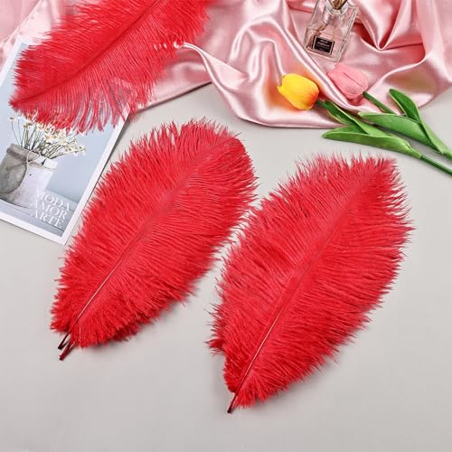 THARAHT 24pcs Red Ostrich Feathers Natural Bulk 8-10Inch 20cm-25cm for Wedding Party Centerpieces Easter Gatsby and Home Decorate Ostrich Feathers - Image 4
