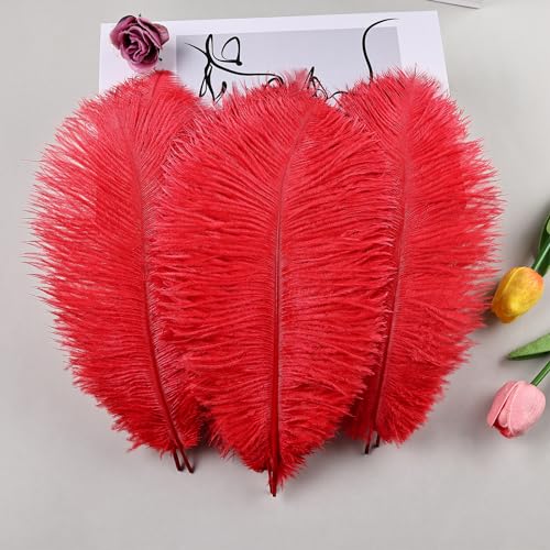 THARAHT 24pcs Red Ostrich Feathers Natural Bulk 8-10Inch 20cm-25cm for Wedding Party Centerpieces Easter Gatsby and Home Decorate Ostrich Feathers - Image 5