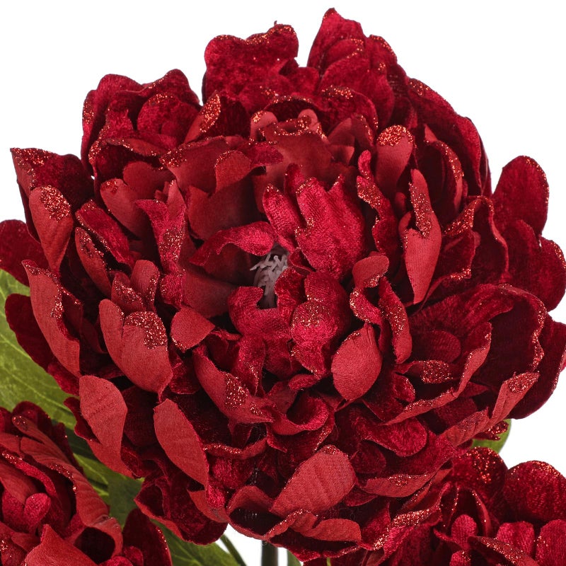 Briful 3PCS Red Peony Artificial Flower Stems 29.1in Long Stem Fake Peonies Silk Floral Arrangement Real Touch Peony Flower for Christmas Home Vase Party Wedding Bouquet Decor - Image 3