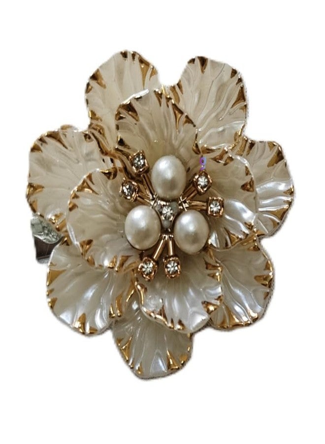 Goonmala Acrylic Petal Flower with Pearl, 5 cm, for Decoration, DIY Craft, Rakhi, Diwali, Hair Clip (White) - Image 1