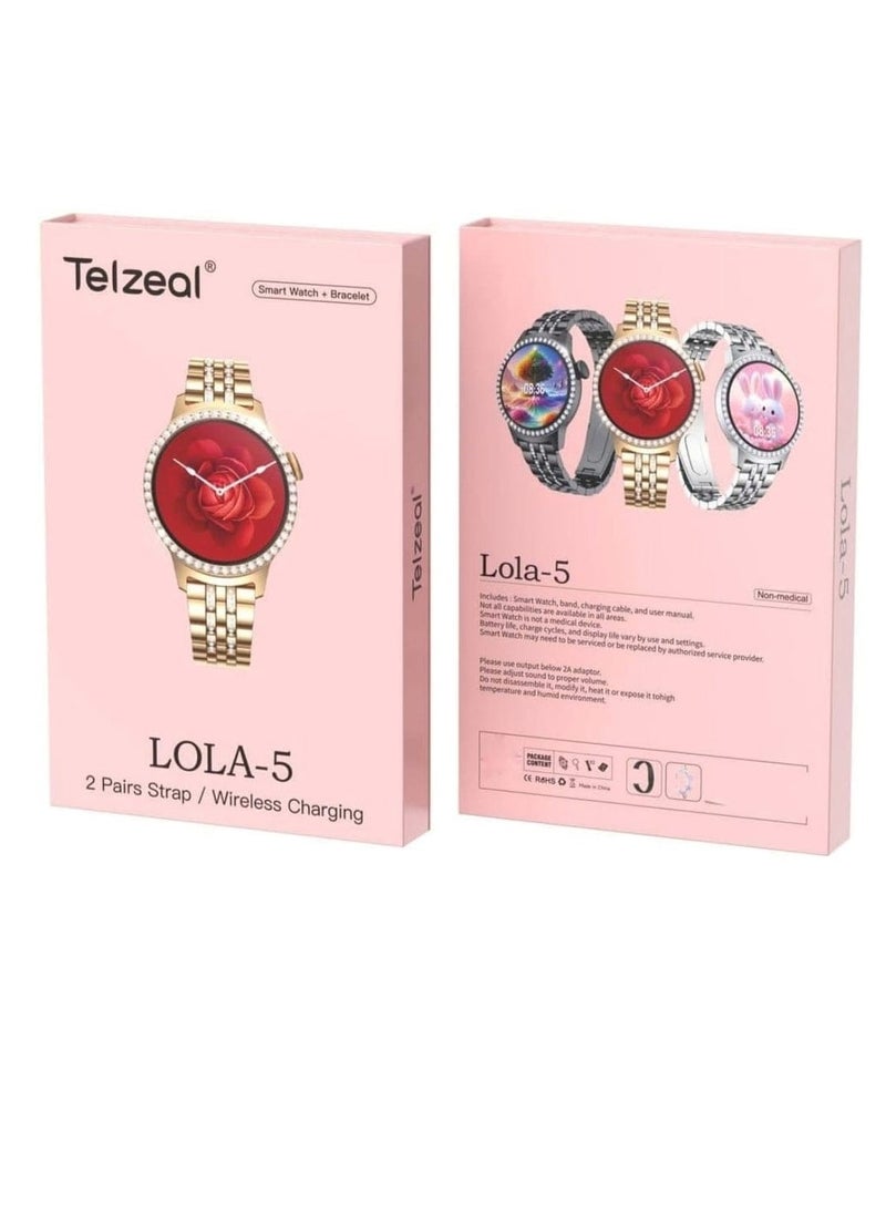 Telzeal Smart Watch LOLA-5 For Women with 2 Pair Strap and Bracelet Embroidered Multicolour  - Image 1