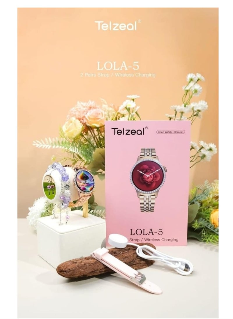 Telzeal Smart Watch LOLA-5 For Women with 2 Pair Strap and Bracelet Embroidered Multicolour  - Image 3