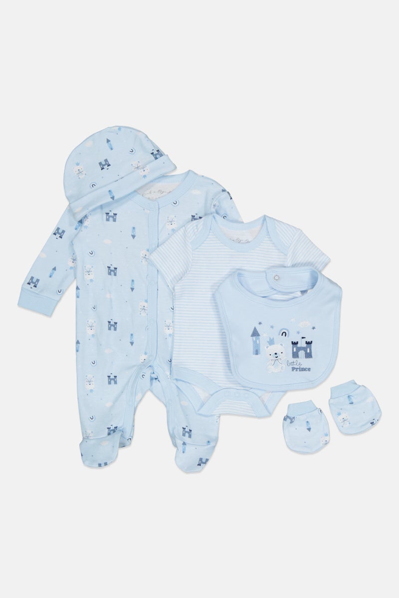 Rock-A-Bye Baby Boutique Toddlers Boy 5 Pcs Bodysuit, Bib, Beanie, Gloves and Coverall Set, Multicolor - Image 4