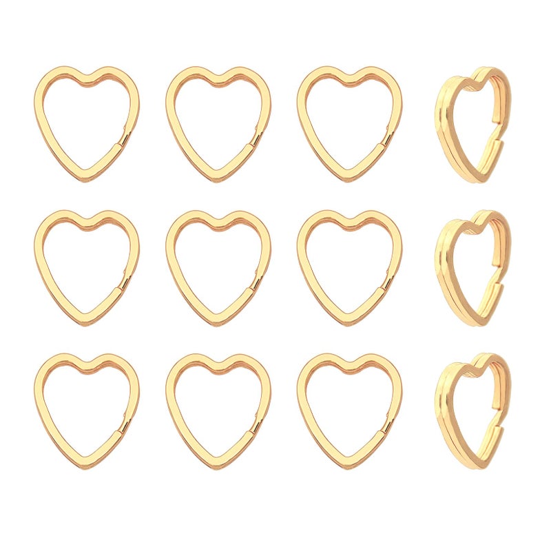 ZoloAJay 12pcs Creative Key Ring Keychain Heart Shape Golden Metal Flat Split Key Holder Chains Rings Crafts DIY for Home Car Tag Office Organization Lanyards Keys Attachment Gift - Image 1