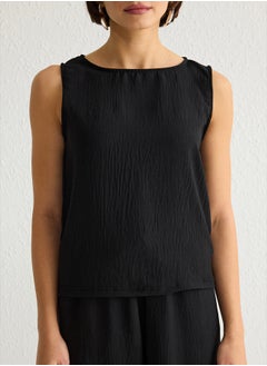 trendyol Black Sleeveless Blouse and Elastic Waist Wide Leg/Wide Leg Trousers Woven Bottom-Top Set TWOSS25AU00029  - Image 3